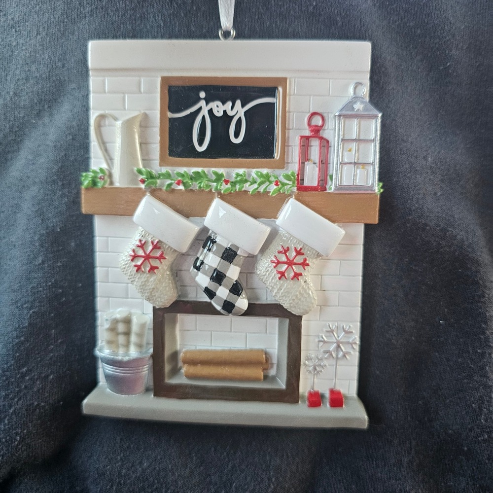 PolarX Fireplace Joy Christmas Ornament 3 Stockings Buffalo Plaid OR2030-3